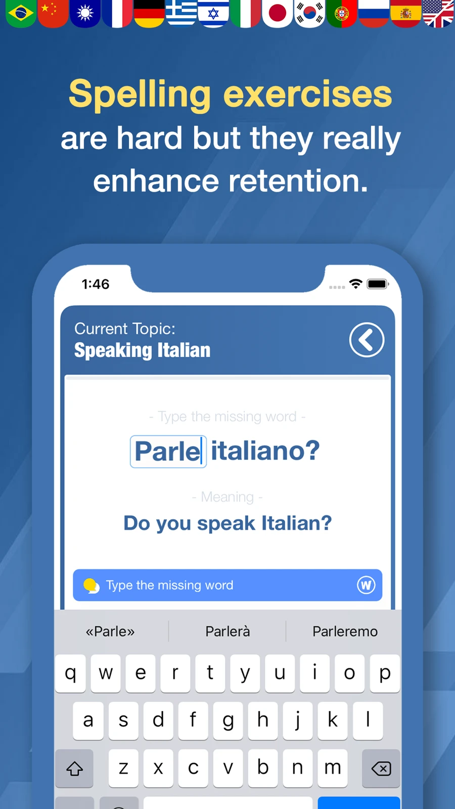 An Italian spelling exercise with a missing word